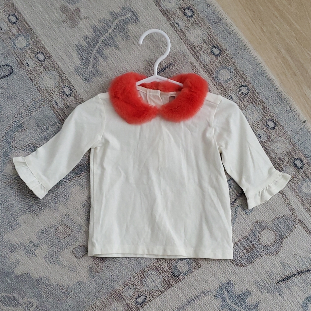 Janie And Jack Baby Girls Faux Fur Collar Top Shirt Sz12-18m